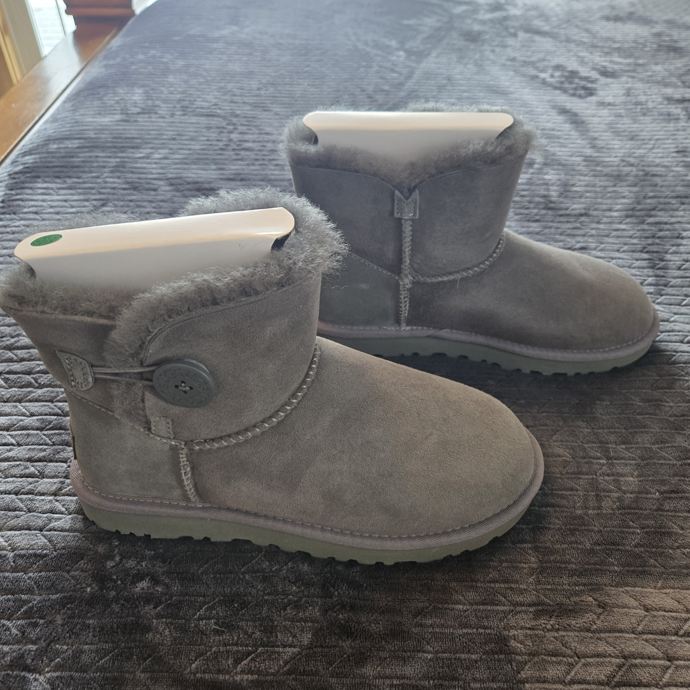 UGG Gray Ankle Boots with Fur Trim